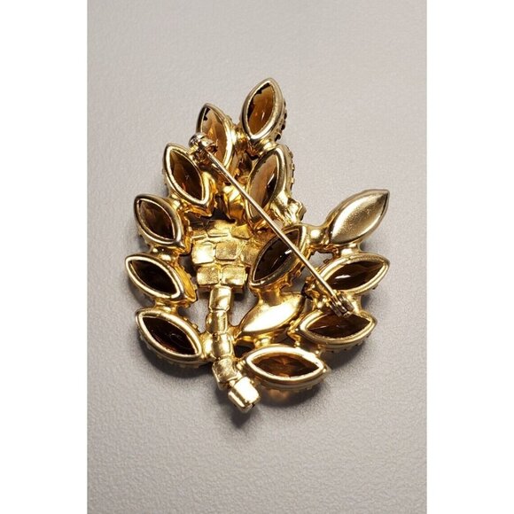 Vintage Brooch Smokey Topaz Amber AB Aurora Borealis Brooch Pin 2.25 Inches - Picture 5 of 10